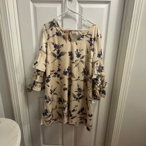 entro Taupe Floral Dress with Navy Blooms